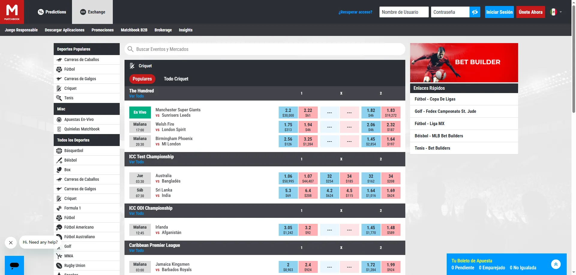 Apuestas deportivas en la bolsa de intercambio de Matchbook desde móvil