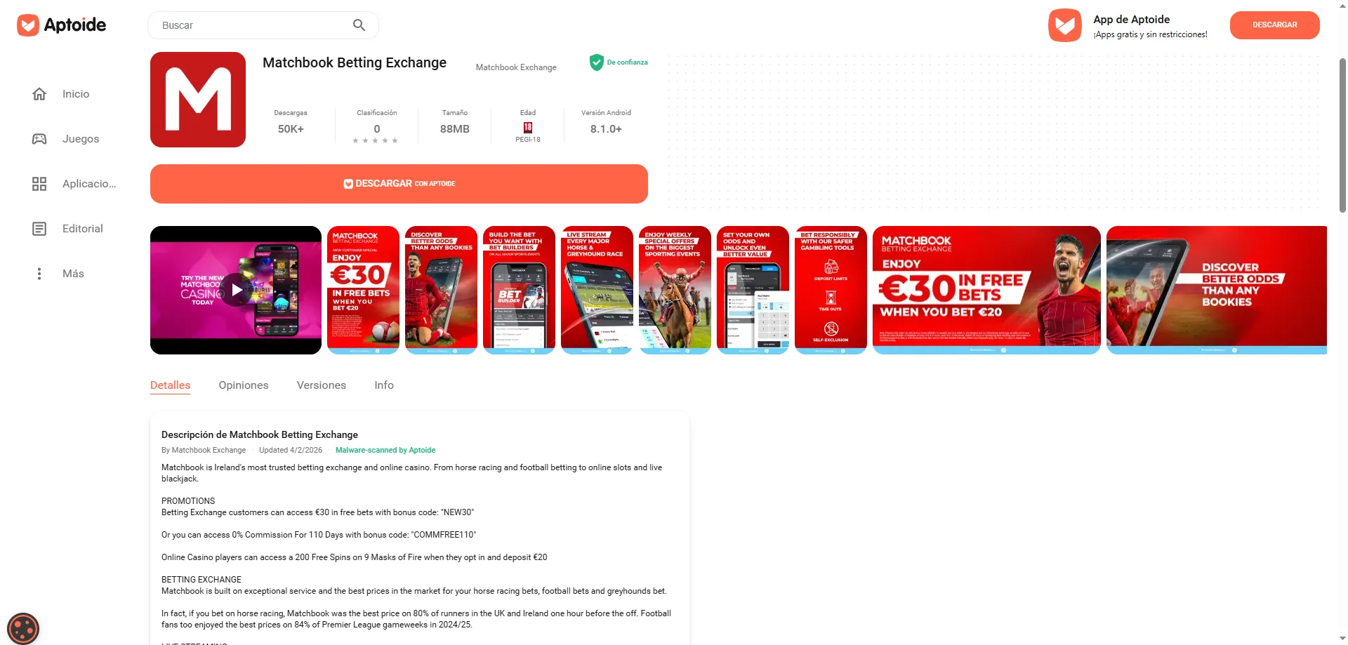Matchbook Casino app m&oacute;vil para Android e iOS &mdash; juega en cualquier lugar