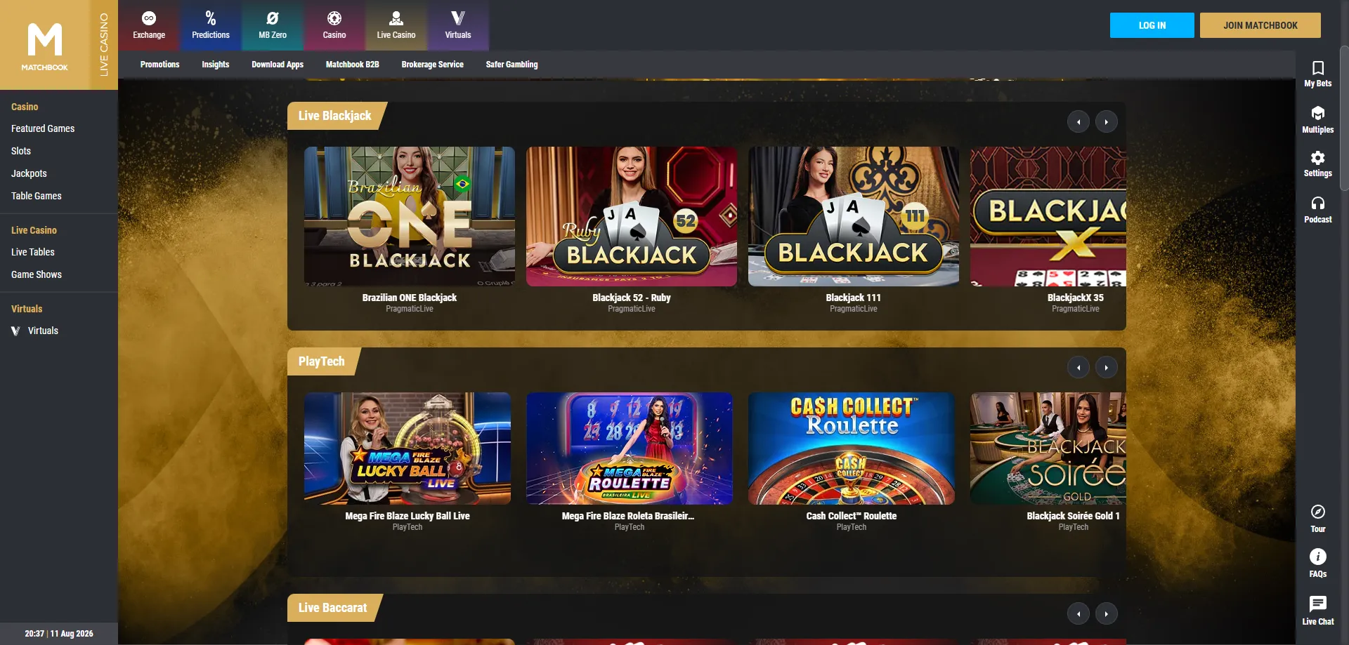 Casino en vivo con crupieres reales en Matchbook Casino